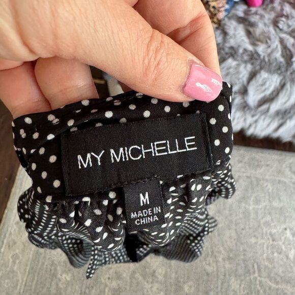 Black with white polkadot, My Michelle size medium blouse - Picture 4 of 4
